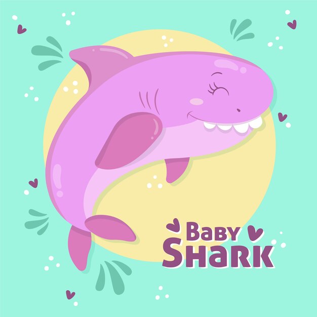 Плоский дизайн детская акула в мультяшном стиле