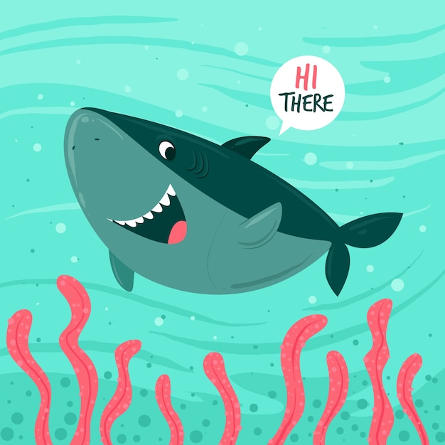 Free vector flat design baby shark in cartoon style