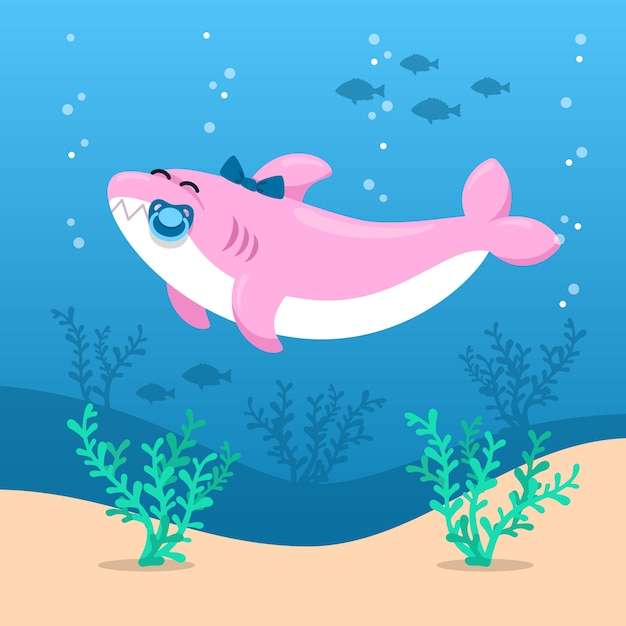 Free vector flat design baby shark in cartoon style