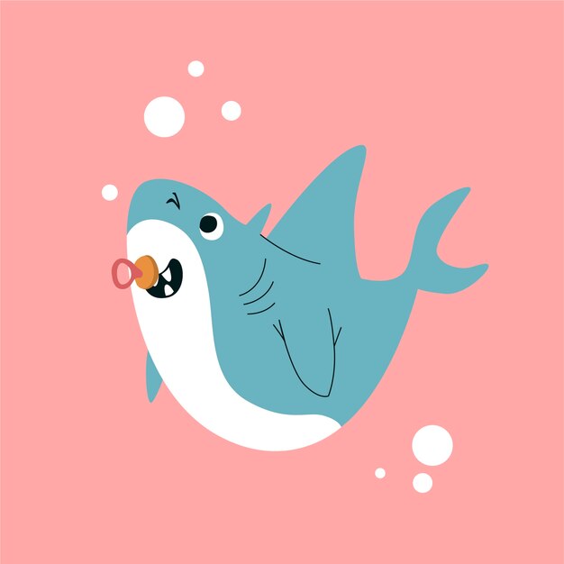 Flat design baby shark in cartoon style