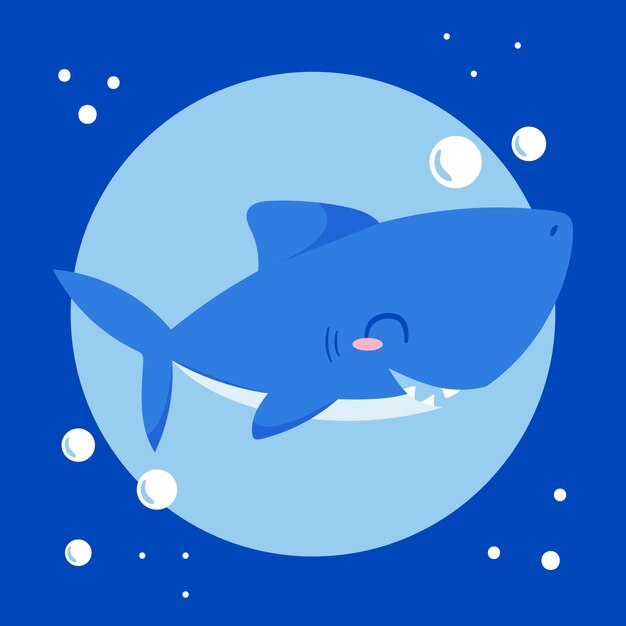 Flat design baby shark in cartoon style