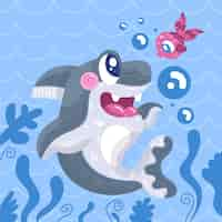 Free vector flat design baby shark and fish