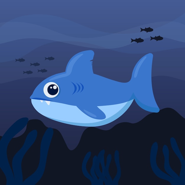 Flat design baby shark illustration design