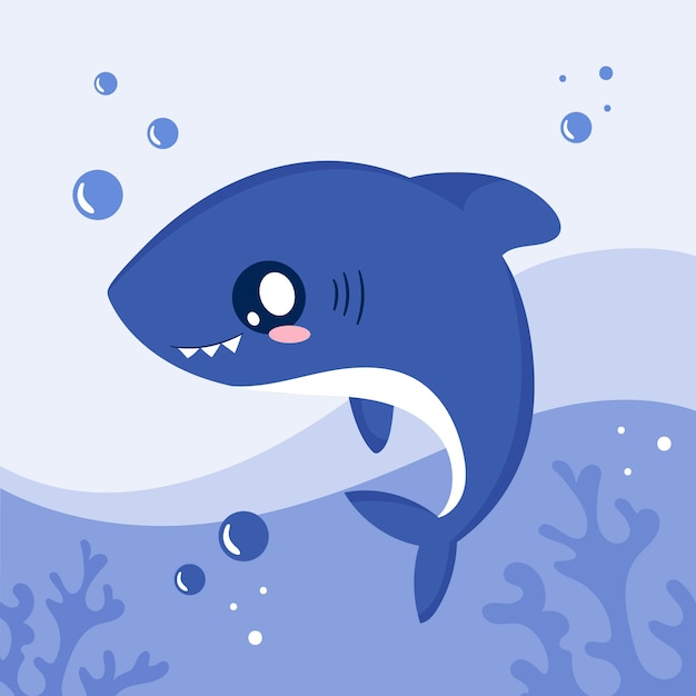 Бесплатное векторное изображение Плоский дизайн детская акула в мультяшном стиле