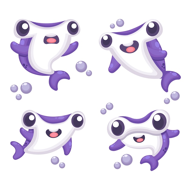 Free Vector flat design baby shark violet shades cartoon style