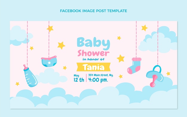 Flat design baby shower facebook post template