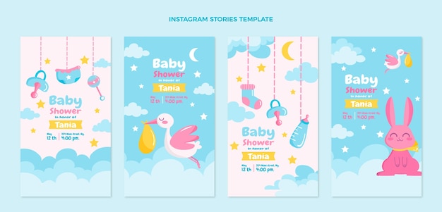 Flat design baby shower instagram stories template