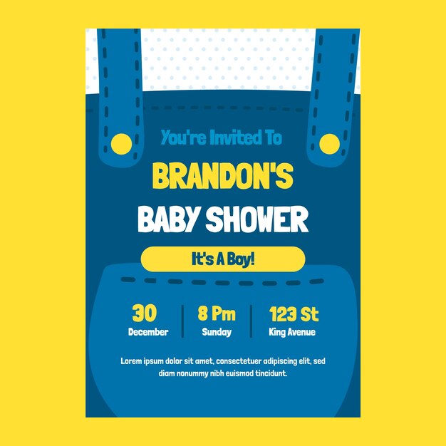 Flat design baby shower invitation