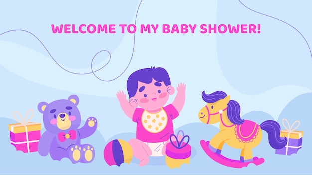 Vettore gratuito sfondo zoom baby shower design piatto