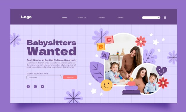 Flat design babysitting  job landing page