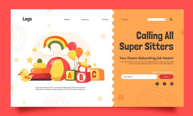 Flat design babysitting  job landing page