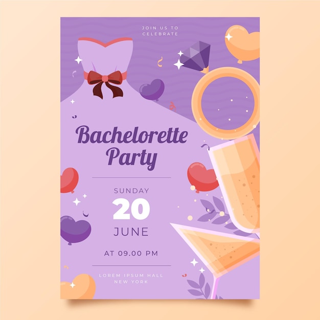 Flat design bachelorette party invitation