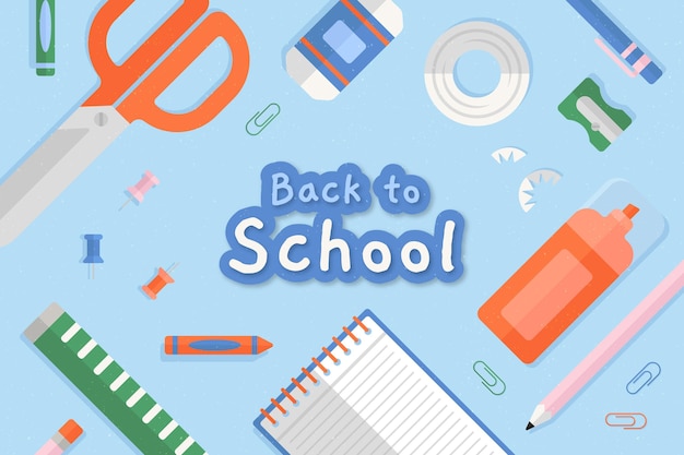 Free vector flat design back to school background with stationery