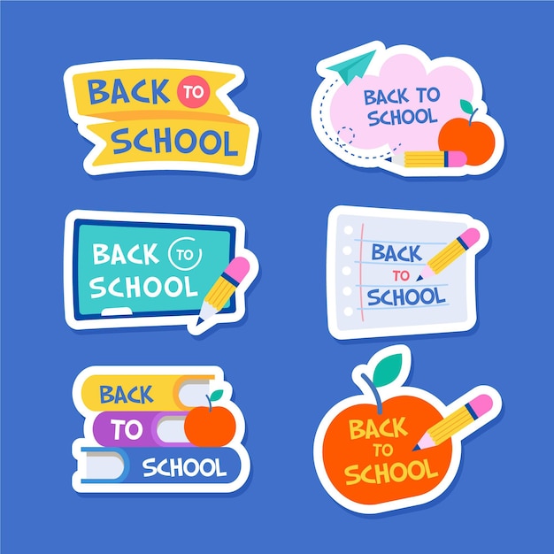 Vettore gratuito design piatto torna alla collezione di badge scolastici