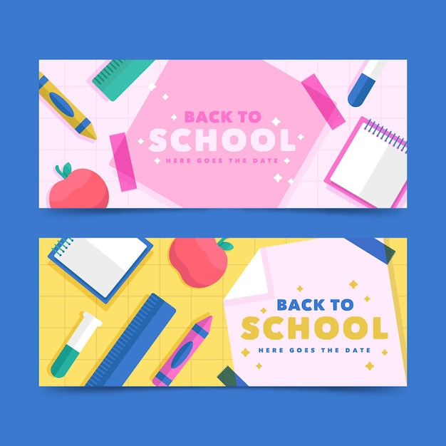 Flat design back to school banners pack