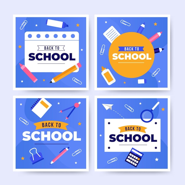 Flat design back to school instagram post collection