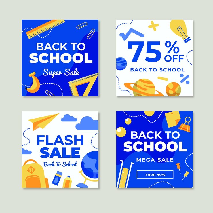 Free Vector flat design back to school instagram posts pack