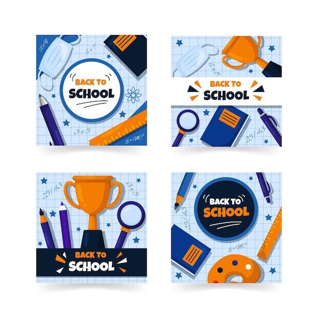 Free vector flat design back to school instagram posts