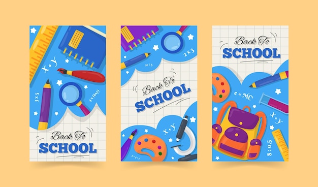 Free vector flat design back to school instagram stories pack