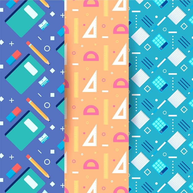 Free vector flat design back to school pattern collection