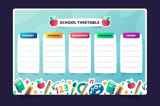 Free vector flat design back to school timetable