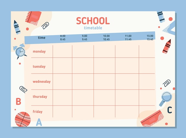 Free vector flat design back to school timetable