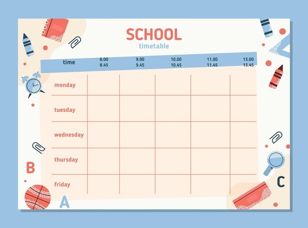 Flat design back to school timetable