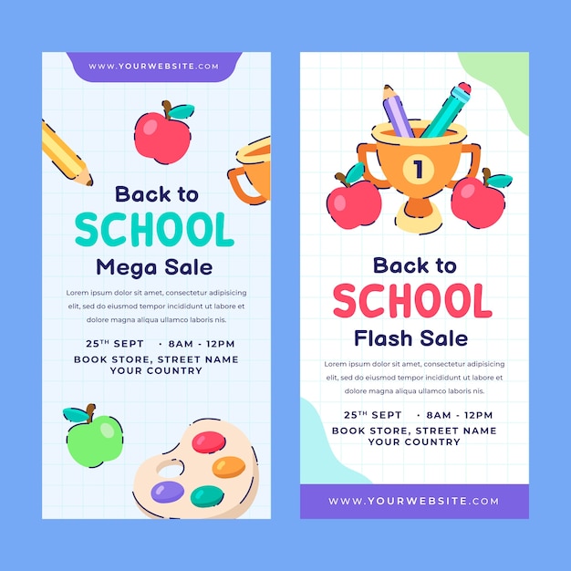 Free vector flat design back to school vertical banner set