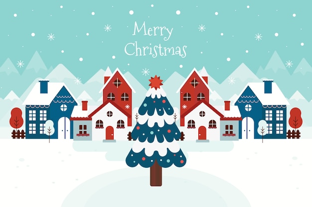 Flat design background christmas town