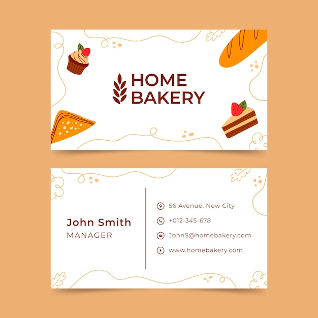 Flat design bakery business card template