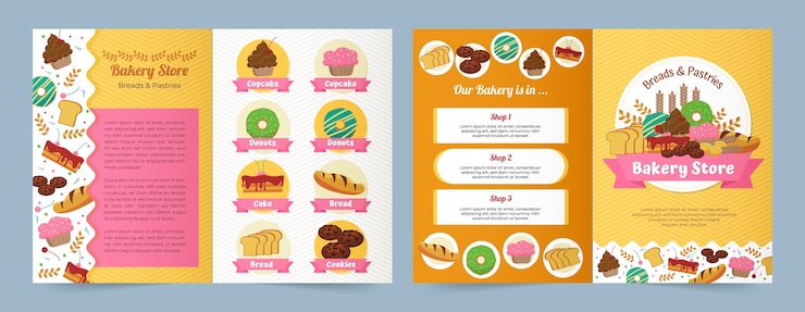 मुफ़्त वेक्टर flat design bakery shop brochure template