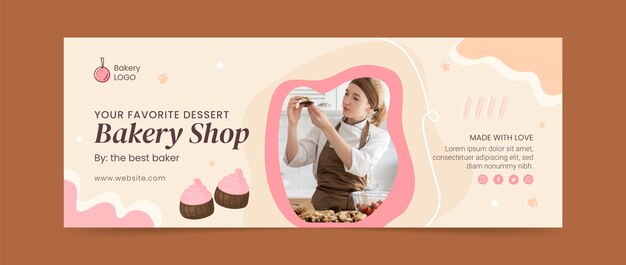 Flat design bakery shop facebook cover template