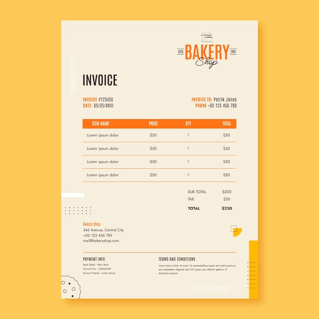 flat design bakery shop invoice