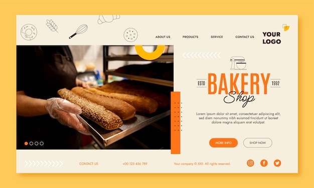 Vettore gratuito pagina di destinazione del negozio di panetteria dal design piatto