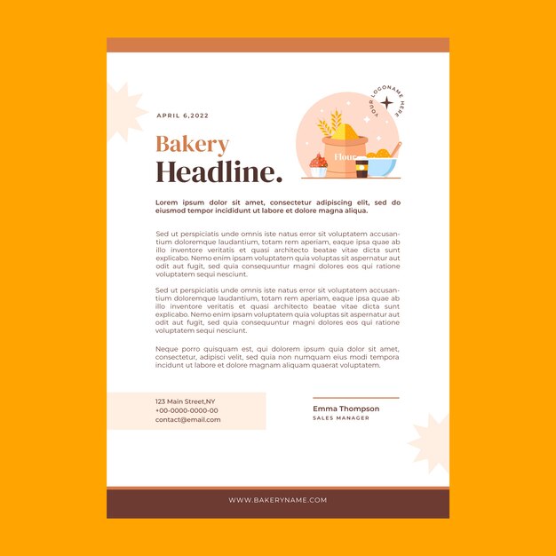 Flat design bakery shop letterhead template