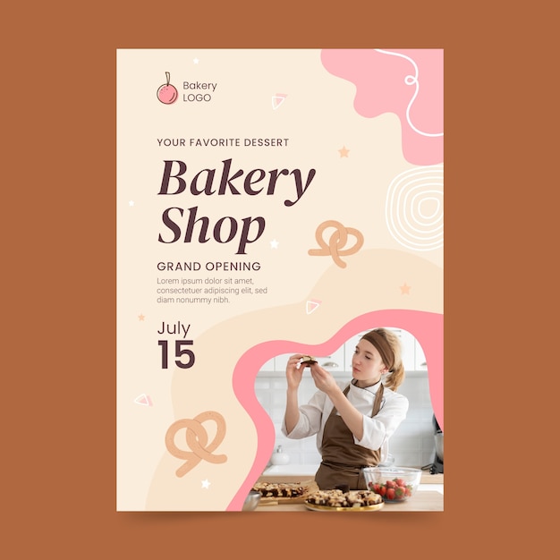 Free vector flat design bakery shop poster template