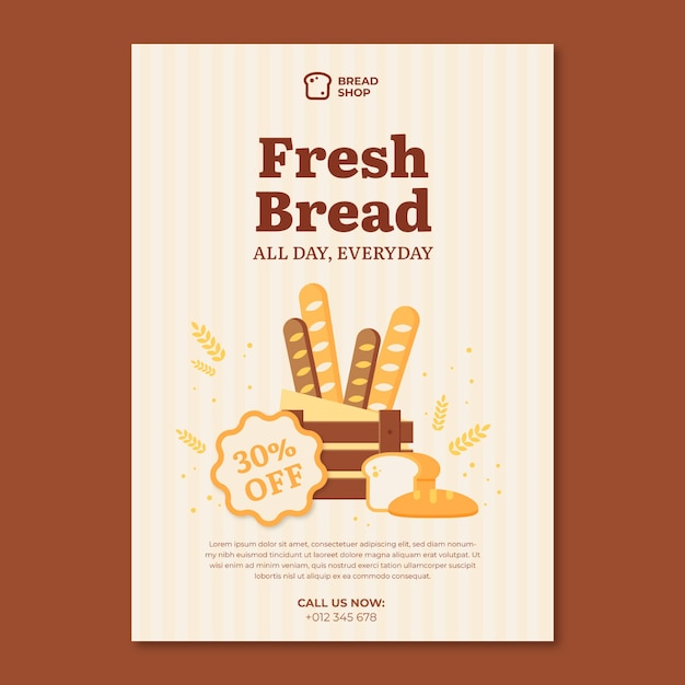 Flat design bakery shop poster template