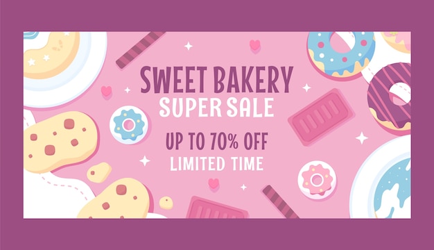 Flat design bakery shop sale banner template