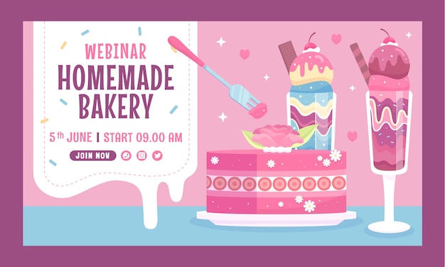 Flat design bakery shop webinar template