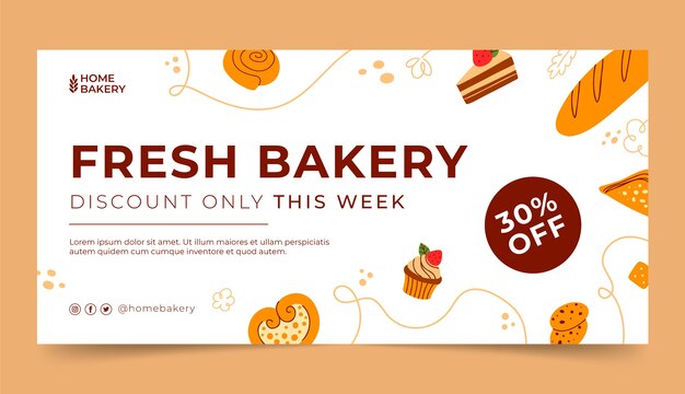 Flat design bakery youtube banner template