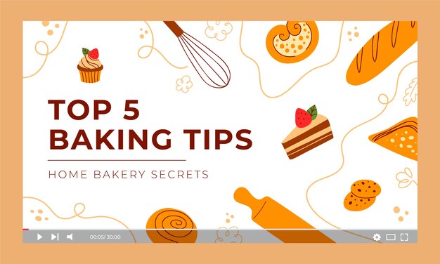 Flat design bakery youtube thumbnail template