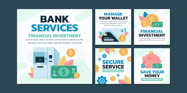 Flat design bank business instagram posts