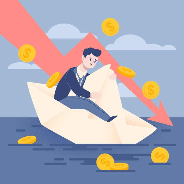 Flat design bankruptcy illustration with sad man