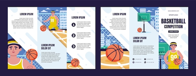 Vettore gratuito modello di brochure di basket design piatto