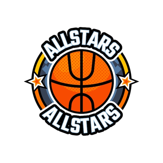 フラットなデザインのバスケットボールのロゴのテンプレート
