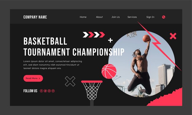flat design basketball tournament landing page