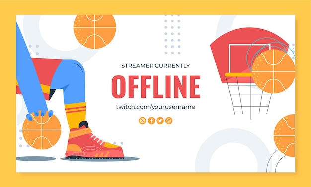 Free vector flat design basketball twitch background with balls