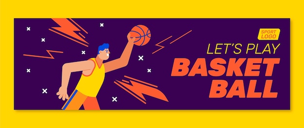 Free vector flat design basketball twitter header template