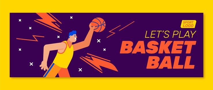 Free Vector flat design basketball twitter header template