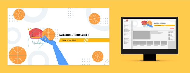 Free vector flat design basketball youtube channel art template